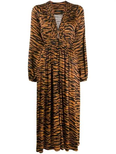 Andamane Zebra Print Midi Dress In Brown
