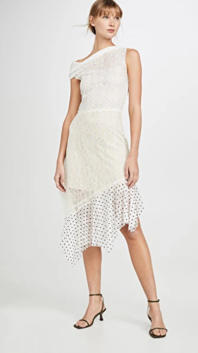 Anais Jourden Duo Lace Off Shoulder Midi Dress In White Rainbow In White Multi