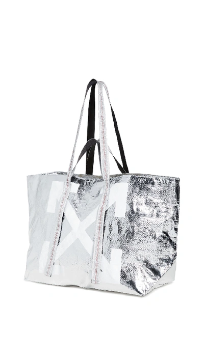 Off-white Diagonal Arrows Logo Tote Bag In Silver
