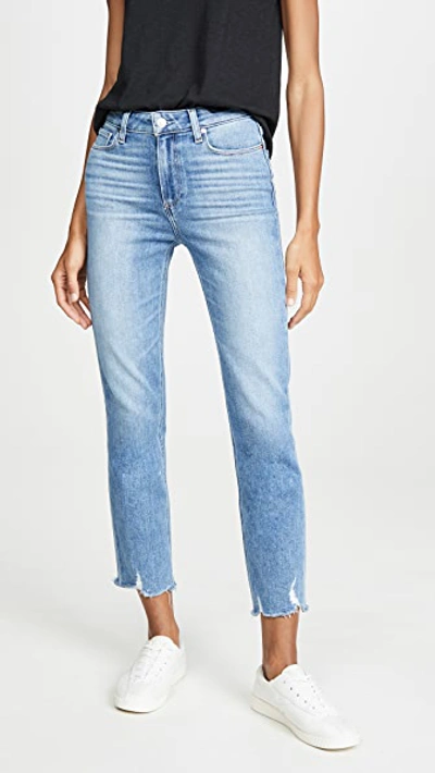 Paige Cindy High Rise Raw Hem Ankle Straight Jeans In Park Ave In Multi