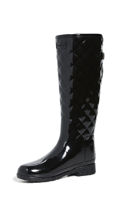 Hunter Original Refined High Gloss Quilted Waterproof Rain Boot In Black