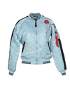 Alpha Industries Floral Embroidered Nylon Bomber Jacket In Light Blue