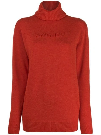 Ambush Logo Knitted Roll-neck Jumper In Orange
