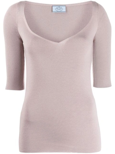 Prada V-neck Knitted Top In Pink