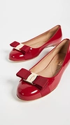 Ferragamo Varina Patent Leather Bow Ballerina Flats In Rosso