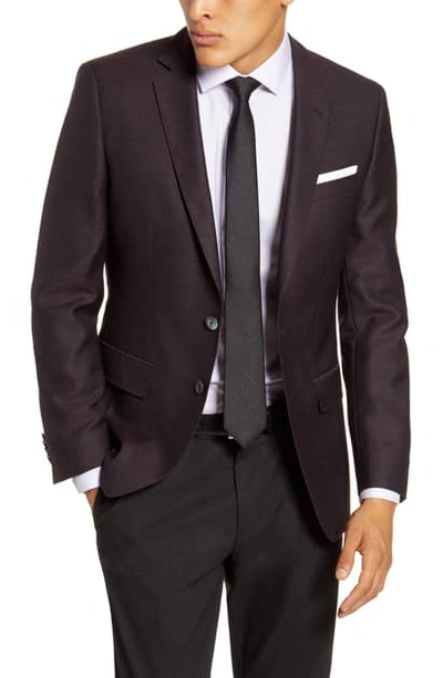 Hugo Boss Trim Fit Bird's Eye Wool Sport Coat In Burgundy