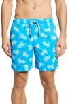 Tom & Teddy Pineapple Print Swim Trunks In Crystal Blue