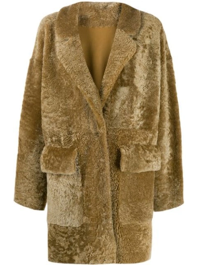 Drome Textured Shearling Coat In Brown