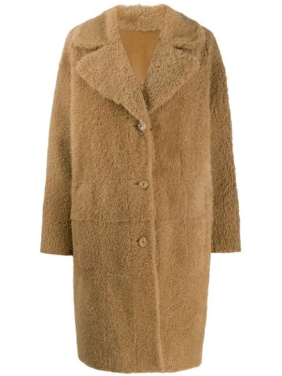 Drome Reversible Long Shearling Coat  In Brown