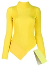 Off-white Asymmetric Neon Ribbed-knit Turtleneck Sweater In Yellow