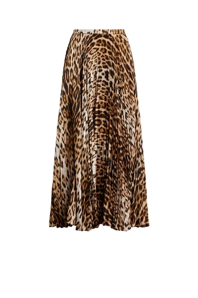 Roberto Cavalli Pleated Leopard Print Twill Midi Skirt