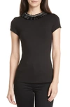 Ted Baker Nikita Embellished Neck Fitted Top In Black