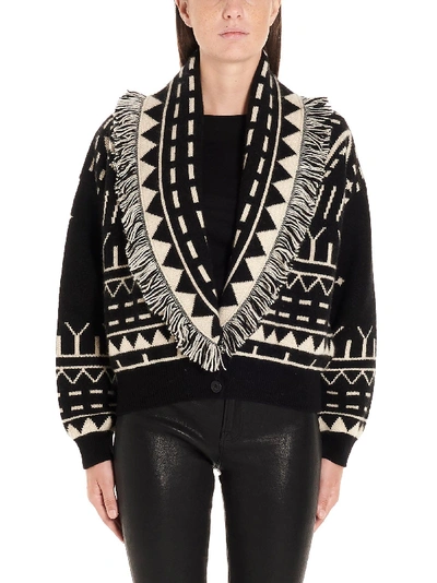 Alanui Fringed Cashmere And Wool-blend Jacquard Cardigan In Black