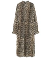 GANNI Pleated Georgette Midi Dress in Leopard