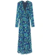 GANNI Printed Mesh Wrap Dress in Azure Blue