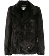 Saint Laurent Double-breasted Faux Fur Jacket In Black