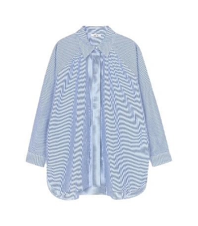 Ganni Striped Cotton Poplin Shirt In Egret/estate Blue