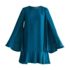 PAISIE Cape Sleeve Swing Dress With Peplum Hem In Turquoise