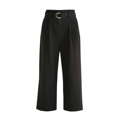 Paisie Jersey Wide Leg Trousers With Front Pleats And O-ring Belt In Black