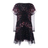 NISSA Asymmetrical veil printed dress with lace inserts