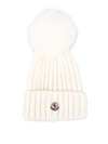 MONCLER FUR POMPOM RIBBED WOOL BEANIE