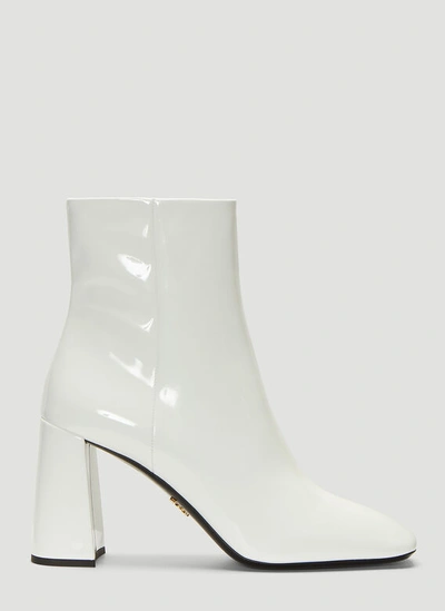 Prada Patent Leather Ankle Boots In White