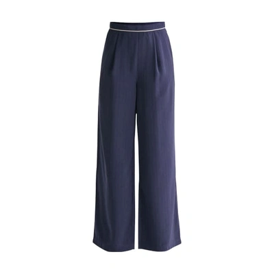 Paisie Palazzo Trousers With Subtle Stripes And Waist Piping In Navy