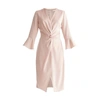 PAISIE Satin Dress With Twisted Waist & Flared Cuffs In Blush