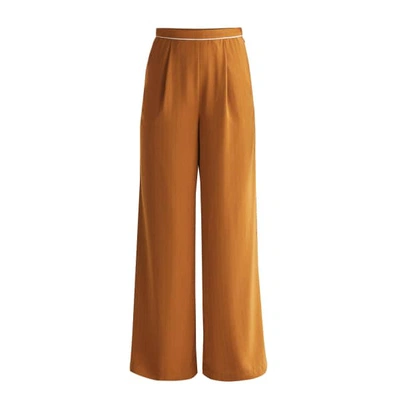 Paisie Palazzo Trousers With Subtle Stripes And Waist Piping In Camel