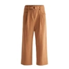PAISIE Jersey Wide Leg Trousers With Front Pleats & O-Ring Belt In Camel