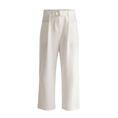 Paisie Jersey Wide Leg Trousers With Front Pleats And O-ring Belt In White