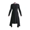 PAISIE Turtleneck Ribbed Dress With Handkerchief Hem & Contrasting Collar In Black & Lilac