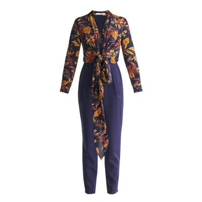 Paisie Midnight Floral Top Jumpsuit With Wrap Tie Waist In Navy Midnight Floral Print