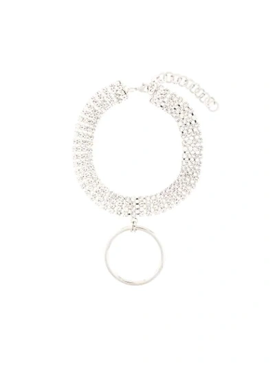 Alessandra Rich Crystal Ring-pendant Choker In 014 Silver
