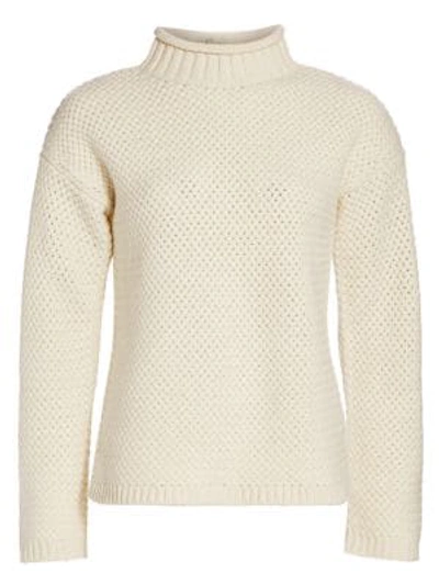 Theory Cashmere & Merino Wool Basket Weave Funnel Neck Sweater In Off White