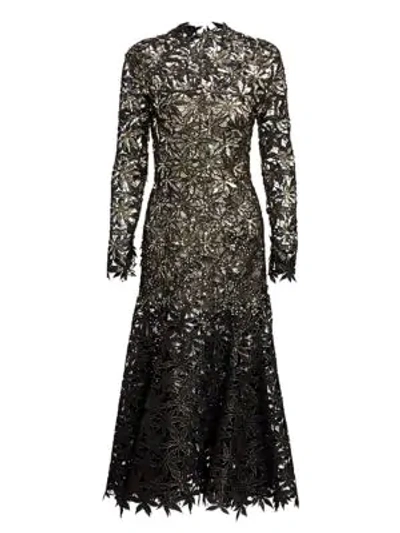 Oscar De La Renta Sequin-embellished Flared Woven Gown In Black/gold