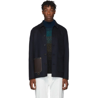 Loewe Men's Wool-blend Hooded Jacket With Leather Patch In Navy