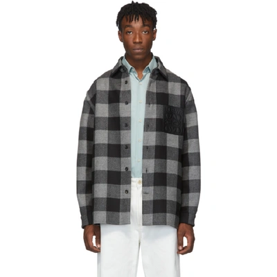 Loewe Leather-pocket Checked Wool Shirt In Multicolor