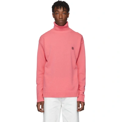 Loewe Anagram-embroidered Wool Roll-neck Sweater In Pink