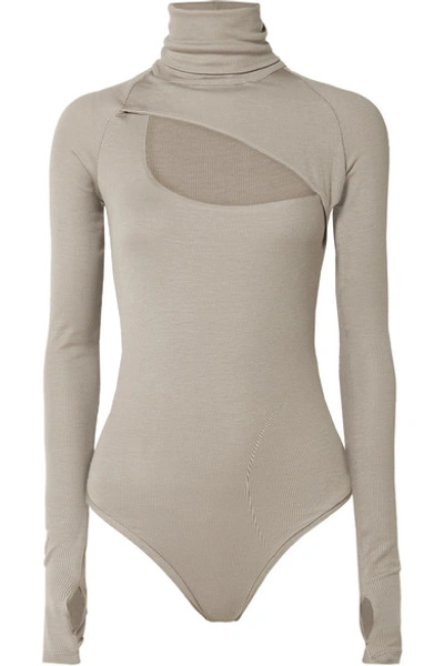 Alix Carder Cutout Ribbed Stretch-modal Jersey Turtleneck Bodysuit In Gray