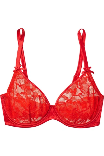 Fleur Du Mal Magnolia Corded Lace And Satin Underwired Soft-cup Bra In Tomato Red