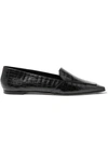 AEYDE AURORA GLOSSED CROC-EFFECT LEATHER LOAFERS