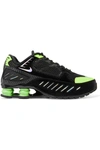 NIKE SHOX ENIGMA MESH AND IRIDESCENT FAUX LEATHER SNEAKERS