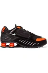 NIKE SHOX ENIGMA MESH AND IRIDESCENT FAUX LEATHER trainers