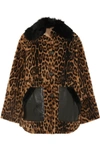 YVES SALOMON LEATHER-TRIMMED LEOPARD-PRINT SHEARLING COAT