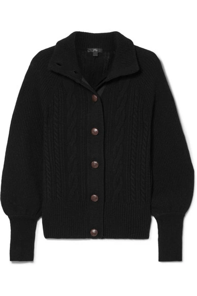 Jcrew Cable-knit Wool-blend Cardigan In Black