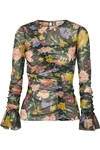 ALICE MCCALL COSMIC RUCHED METALLIC FLORAL-PRINT MESH TOP