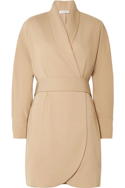 Equipment Corben Belted Stretch-crepe Mini Wrap Dress In Camel