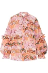 PETER PILOTTO PUSSY-BOW RUFFLED PRINTED SILK-GEORGETTE BLOUSE