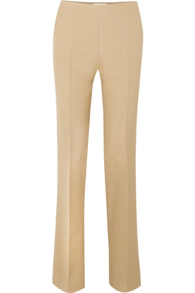 The Row Ladan Wool And Silk-blend Straight-leg Pants In Beige